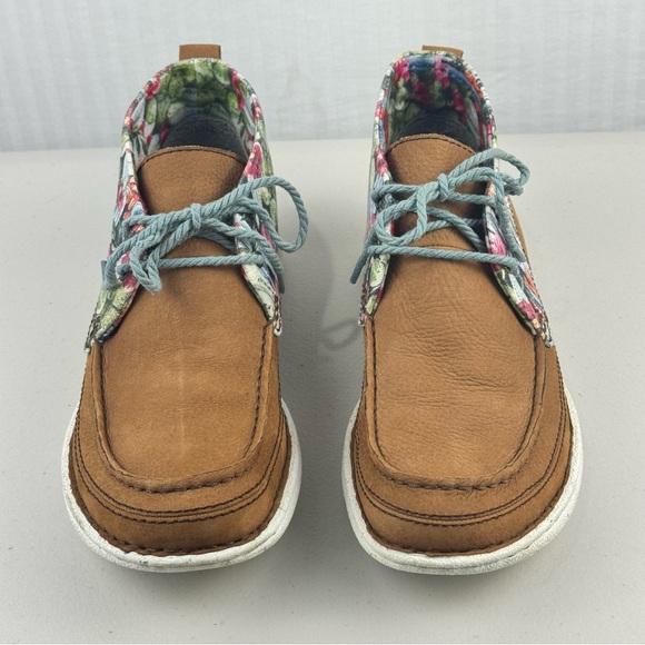 Justin Boots Breezy Shoes Floral Brown Leather Moc Toe Bootie Women’s 10 JL121 - Picture 2 of 9